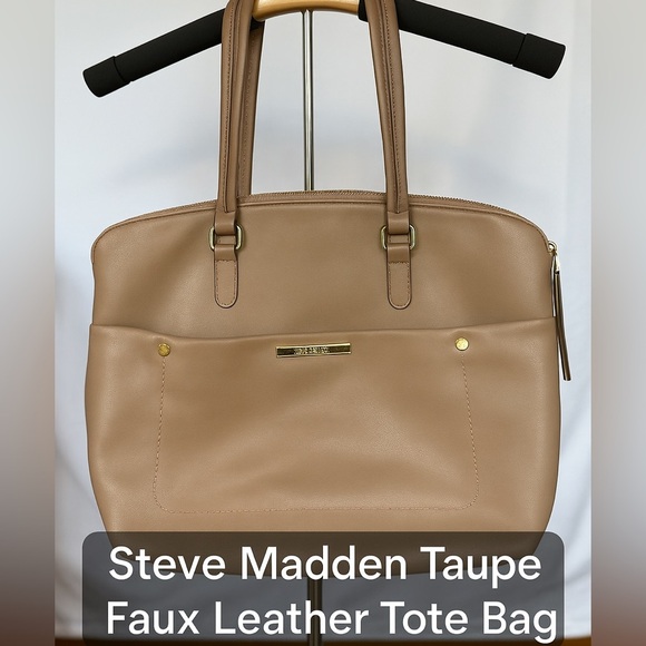 Steve Madden Taupe Faux Leather Tote Bag - Picture 1 of 9